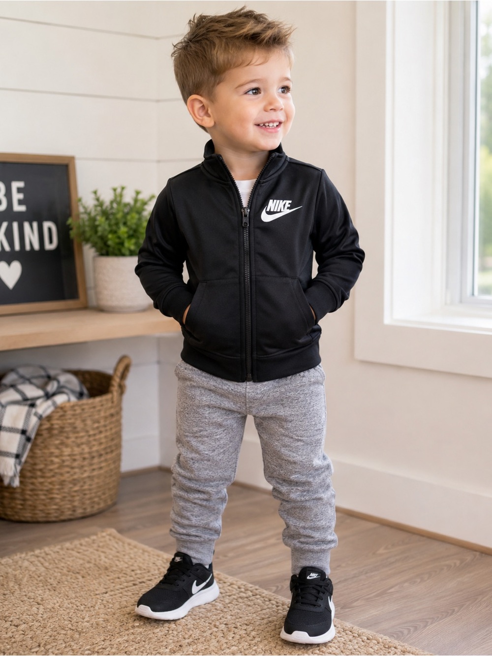 Nike Toddler Full Zip Track Jacket Black White Logo Size 3T